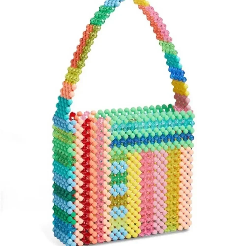SUSAN ALEXANDRA Rainbow Colorful Beaded Beautiful Geometric Top Handle Bag